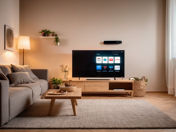 Moderní obývací pokoj se smart TV a mesh Wi-Fi – komplexní služby VHV SPEED